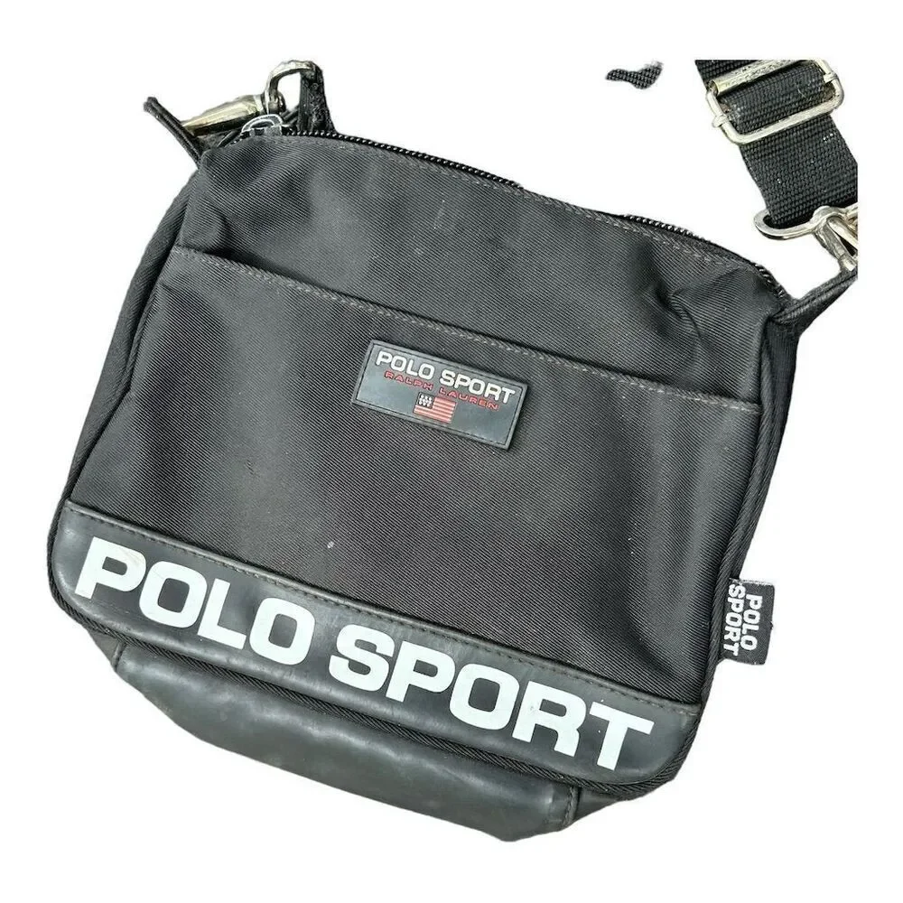 Vintage Polo Sport Ralph Lauren‎ Black Messenger Crossbody Bag Unisex Small